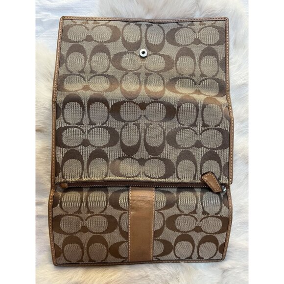Coach Signature Canvas & Leather Checkbook Wallet With Snap Closure & Zip Pocket - Picture 8 of 10